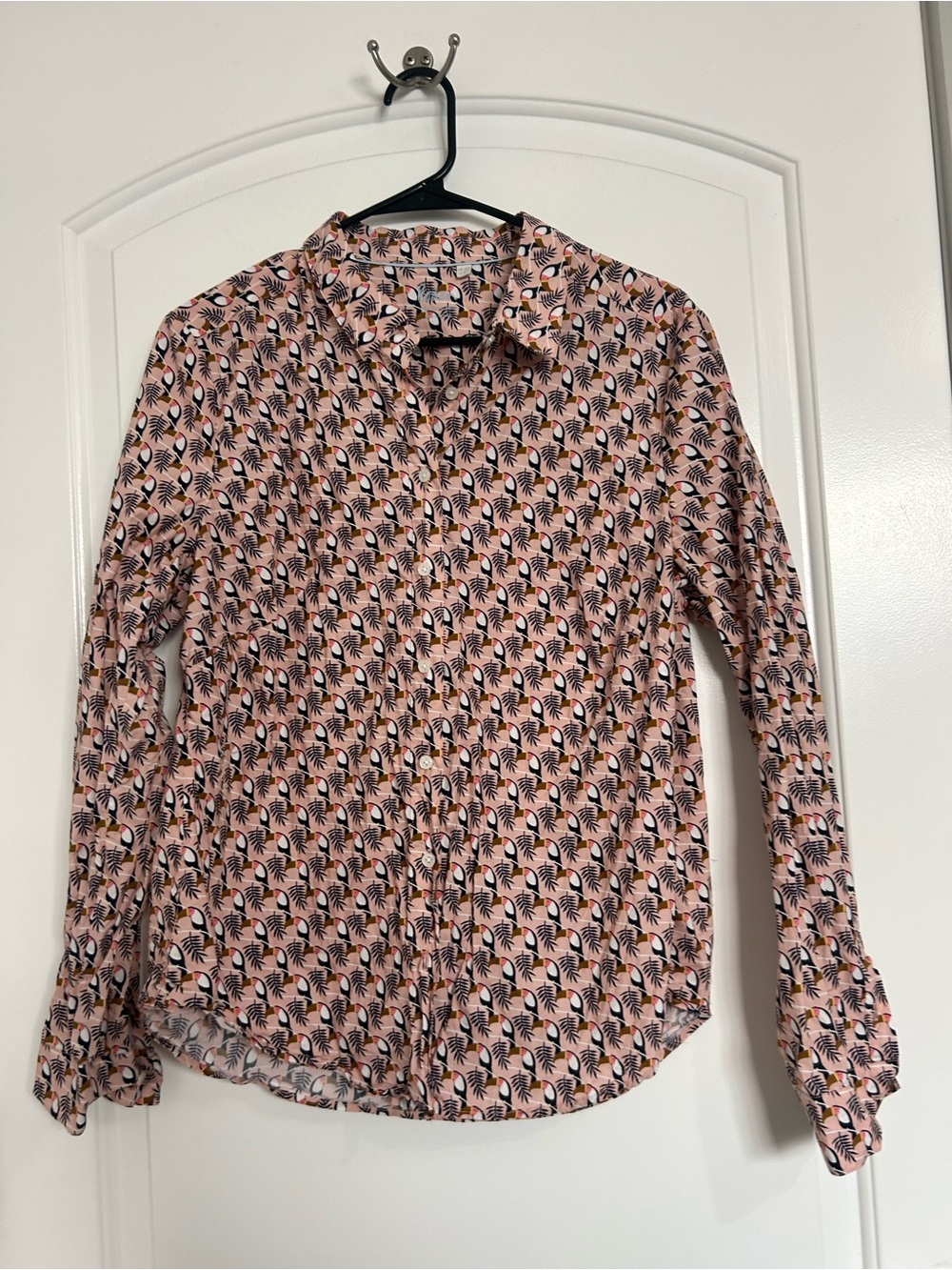 Boden Toucan Print 100% Cotton Classic Button Down Size 12 preppy artsy boho